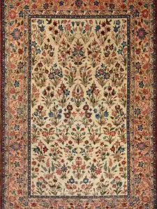 Beautiful floral Persian Najaf Abad rug in Rose and Nightingale design in beige and salmon colors made of wool. size 10.3x16.10. Beautiful floral Persian Najaf Abad rug in Rose and Nightingale design in beige and salmon colors made of wool. size 10.3x16.10.