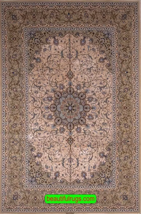 Persian Isfahan Silk Rug, Eslimi Design Rug, Champagne Color Field