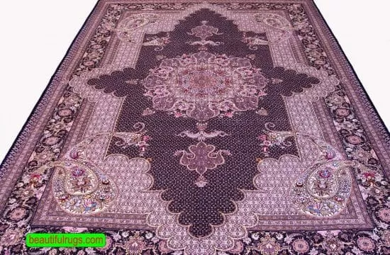 Black Color Rug, Persian Tabriz Wool and Silk Rug. Size 6.10x10