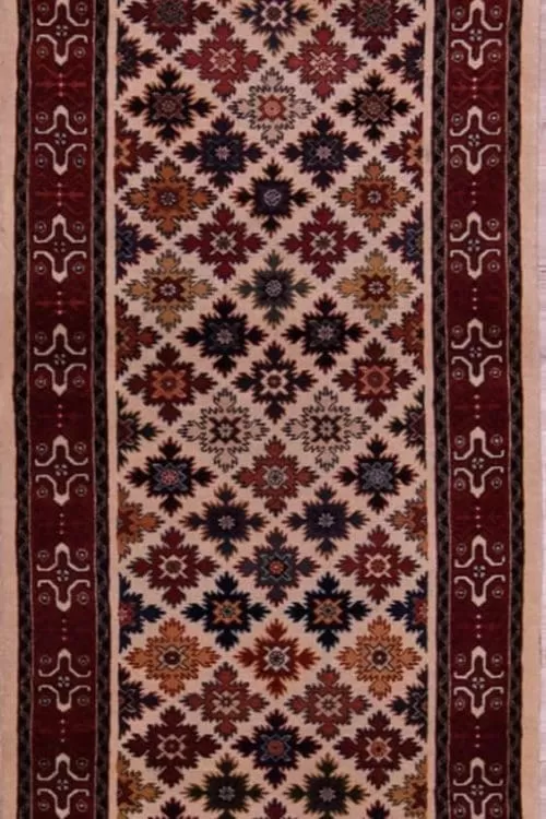Vegetable dye Persian Qashqai runner rug, beige and rustic red color. Size 2.6x12.6