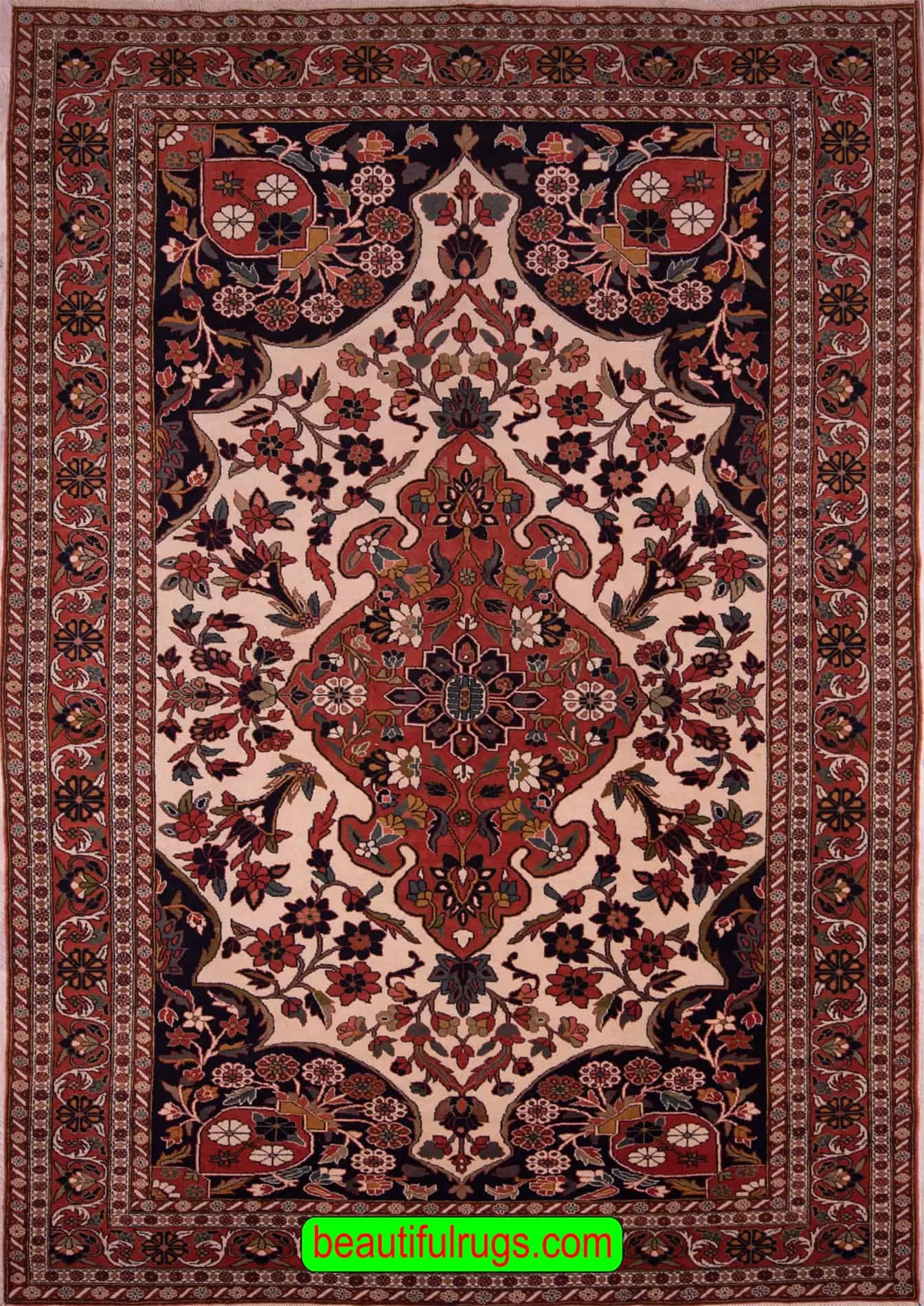 Bakshaish Rug, Handmade Persian Wool Rug with rustic red and beige color. Size 6.5x9.6