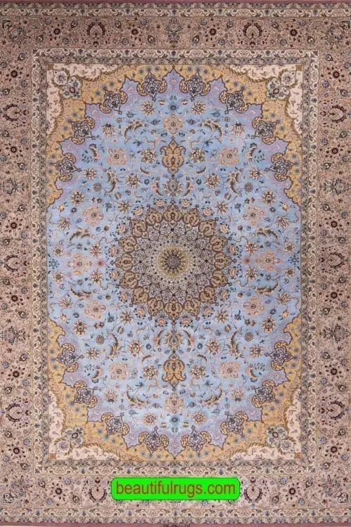 Persian Rug, Blue Color Persian Isfahan Rug, Persian Silk Rug