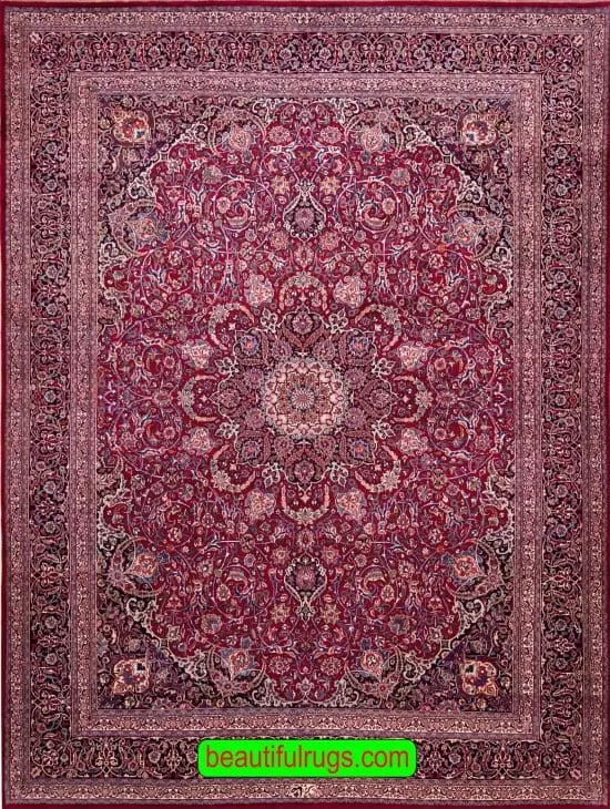 Fine Persian Mashad Rug, Raspberry Red Color Rug, size 9.8x12.7