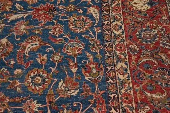 Old Persian Isfahan Rug, 10×14 Rug, Rust and Blue Allover Design Rug