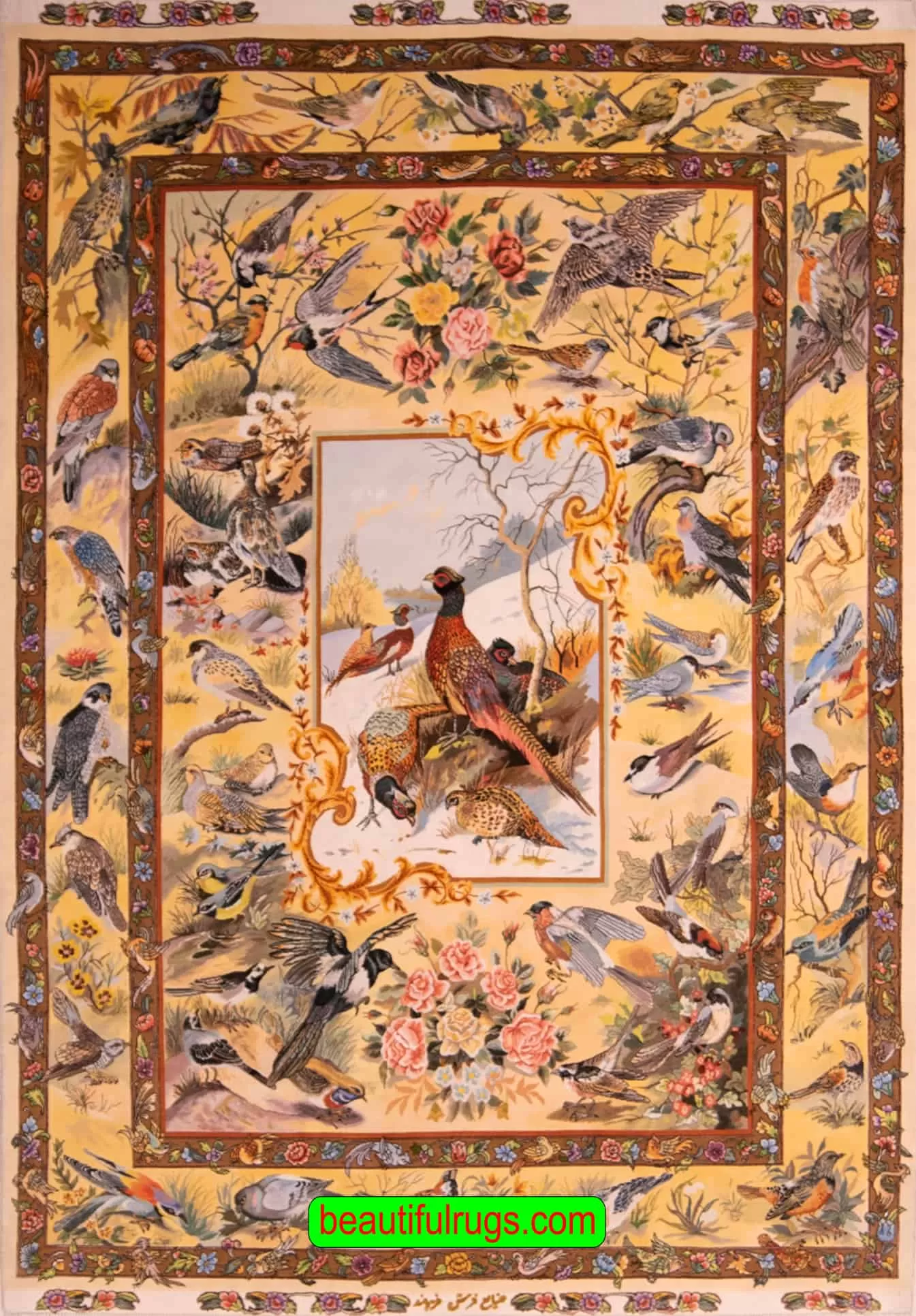 Hand Knotted Persian Tabriz rug, Bevy of Birds Rug, Scenery Rug, Artwork of Iran Rugs, Festival of Birds, size 5x7, main image