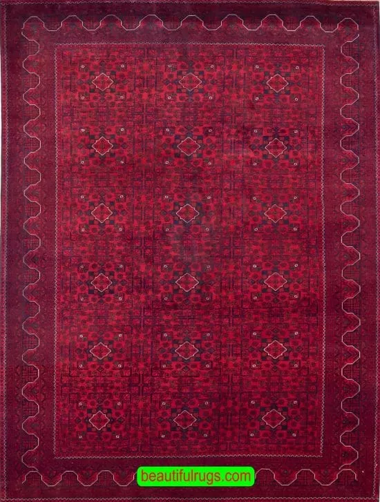 Red Color Tribal Rug, Hand Knotted Wool Rug with Rich red color. Size 6.6x9.6