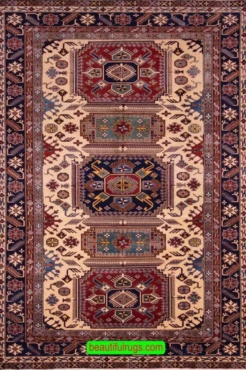 Hand Woven Oriental Rug, Geometric Caucasian Rug, size 7.1x10.5