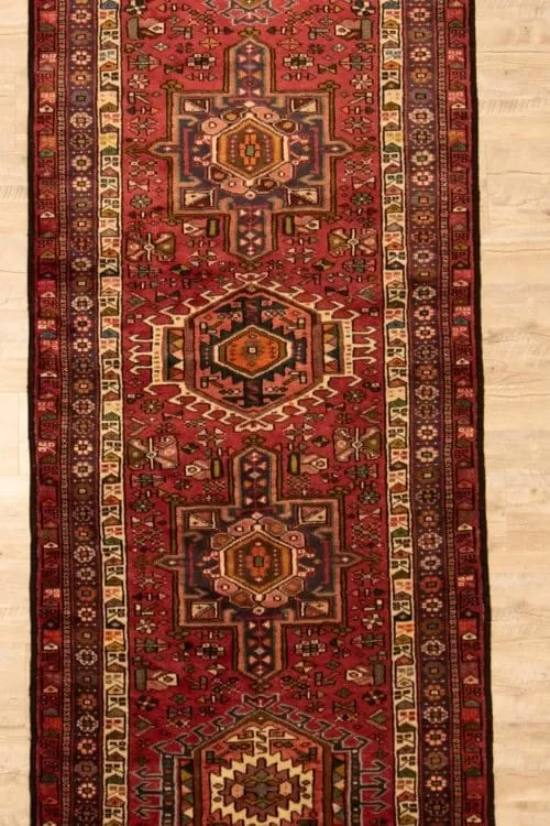 Persian Karajeh runner rug, tribal patten with red color. Size 3.7x13