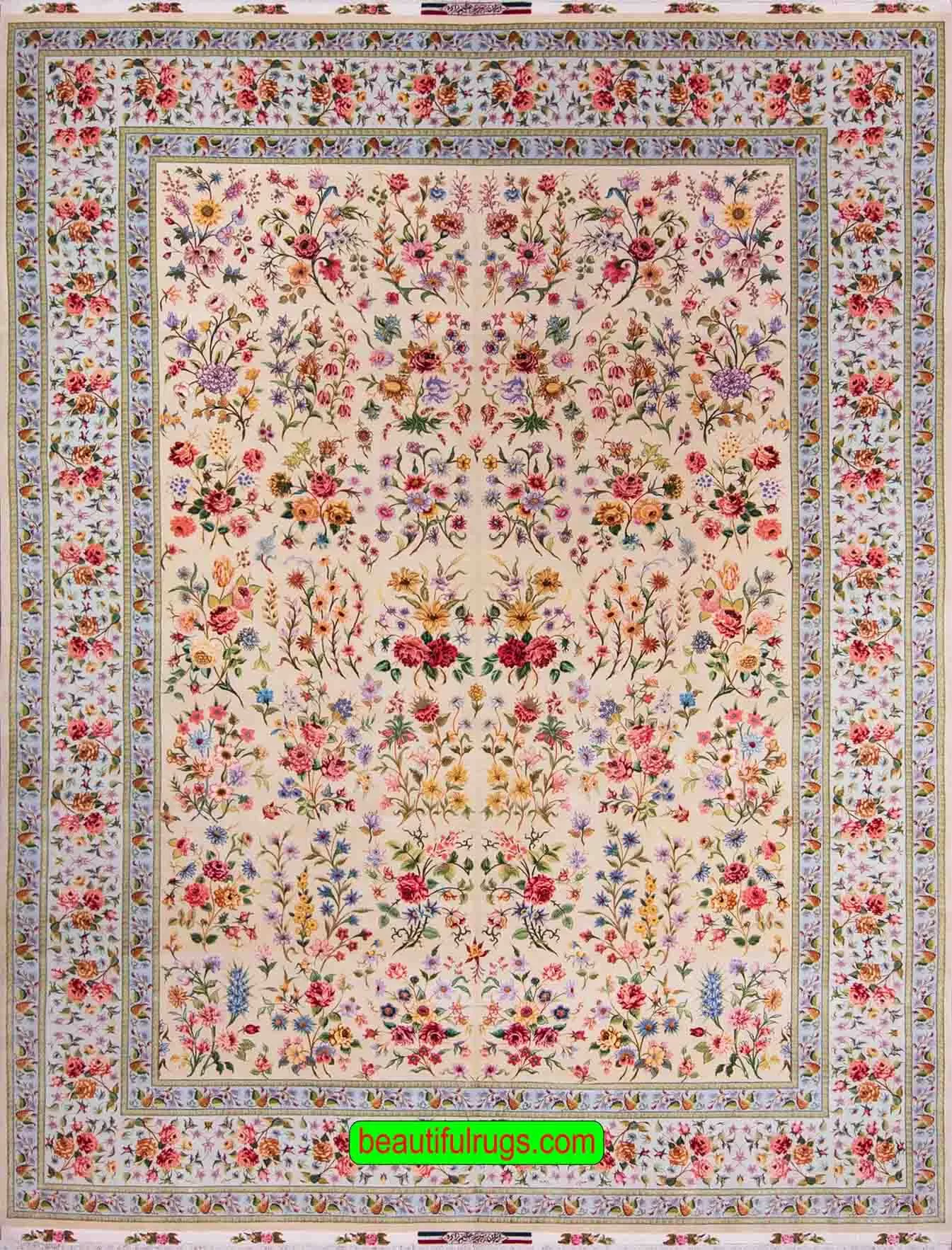 Azim Zadeh Rug, Persian Tabriz Rug, Masterpiece Bouquet of Roses Rug, size 9.9x1.36, main image