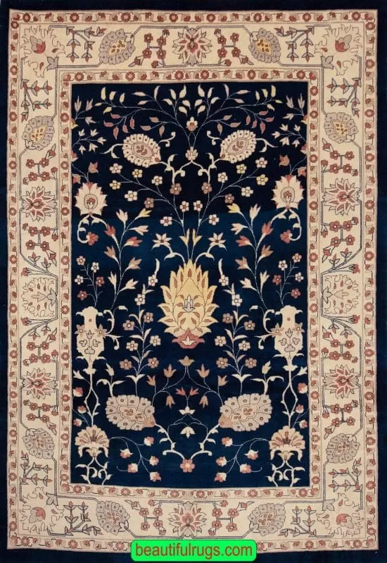 Persian Meshkin contemporary rug with navy blue color. Size 6.5x9.6