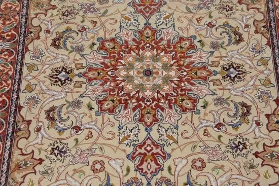 Hand Woven Persian Isfahan Rug, Vegetable Dyed Rug, Kurk & Silk Rug, size 2.10x3.9