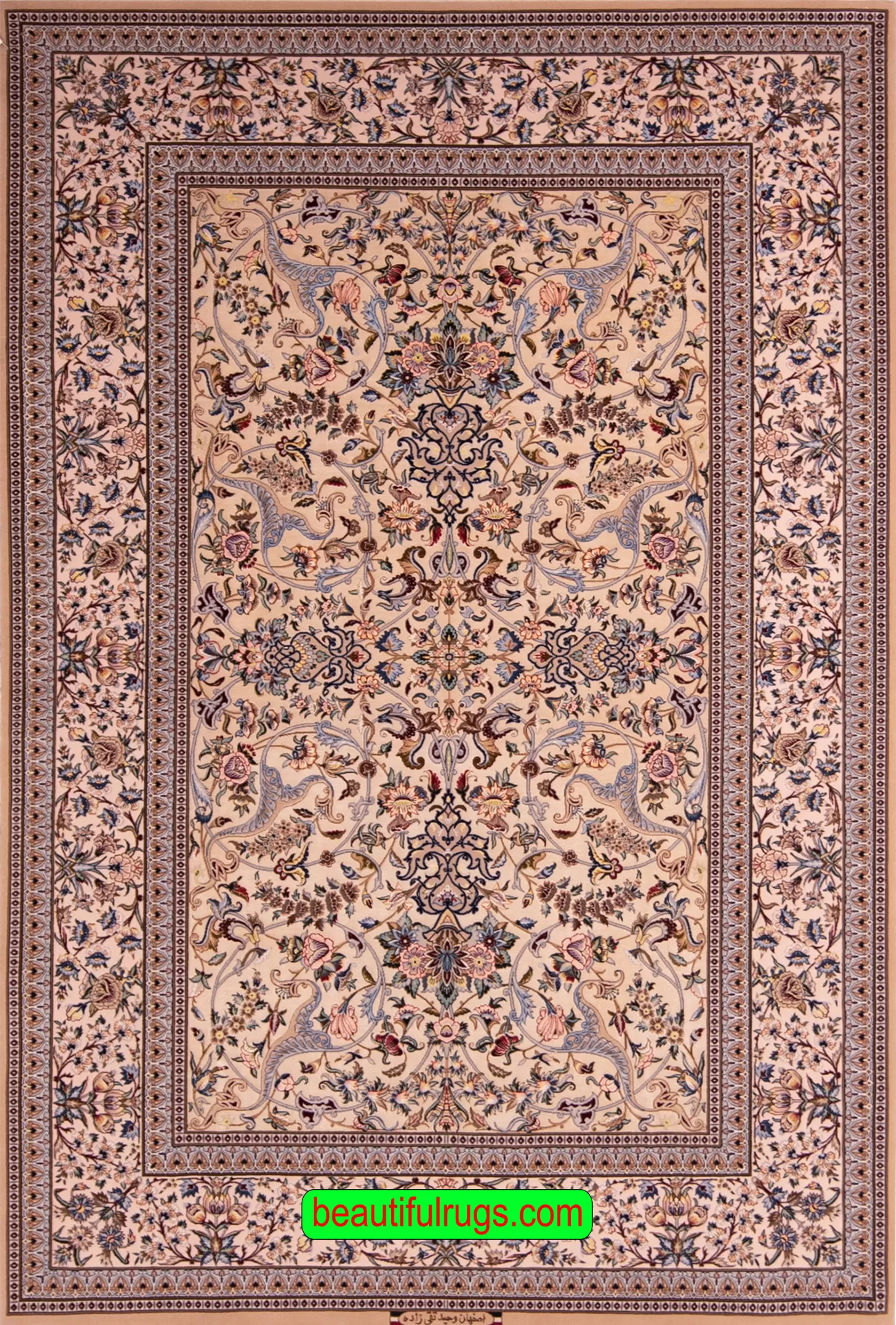 122 SHA- Hand Knotted Persian Isfahan Rug, Marble Color Kurk Wool and Silk Rug. Size 5x7.7