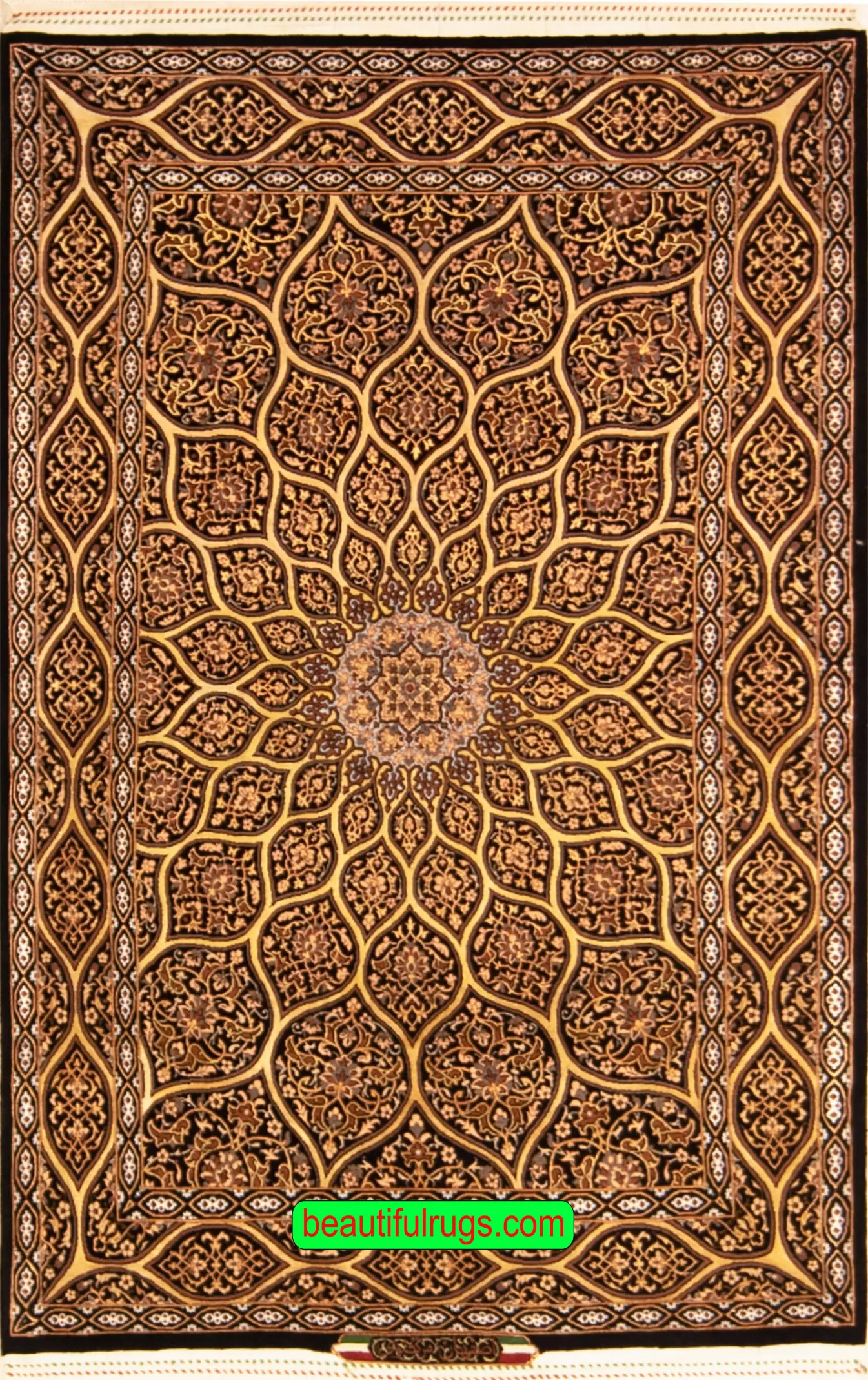 Persian Isfahan rug Gonbad, dome design with black and gold colors. Size 3.5x5.4