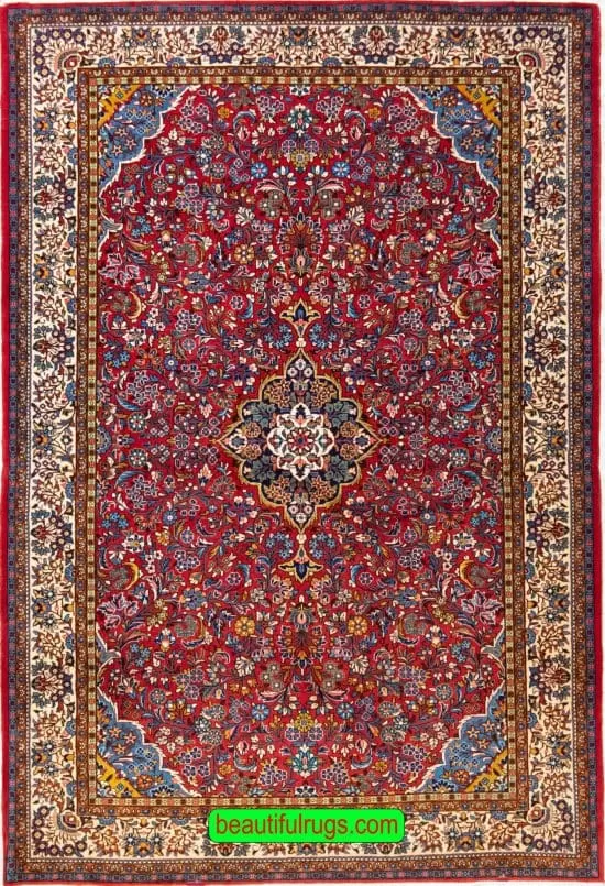 Persian Saruk rug in red color, floral design in red color. Size 4.4x6.7