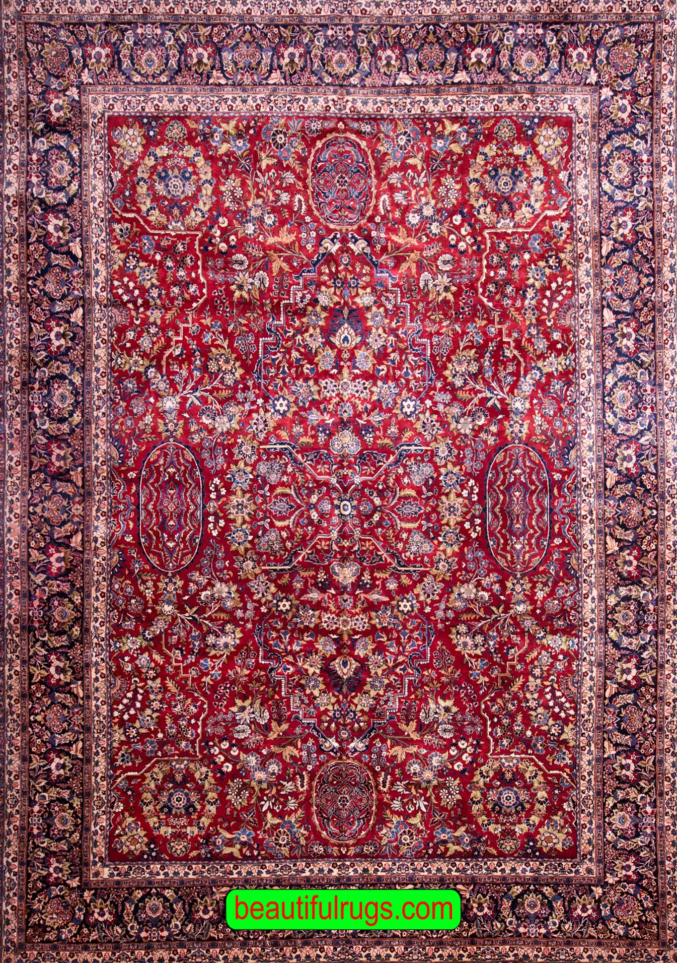 Red color Persian Kashan wool rug. Size 10.10x15.2