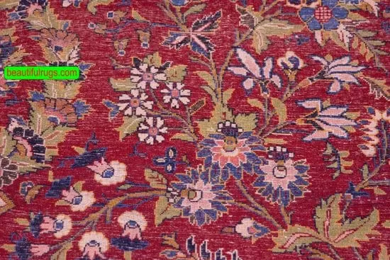 Red color Persian Kashan wool rug. Size 10.10x15.2