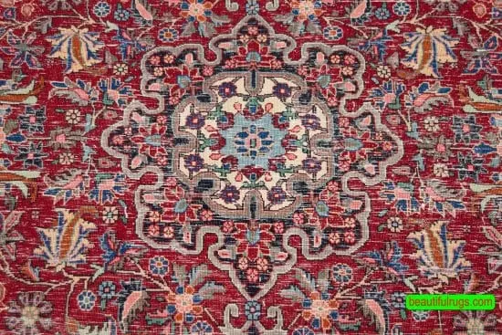 Hand knotted Persian Bijar wool rug in red color. Size 3.9x5.1.