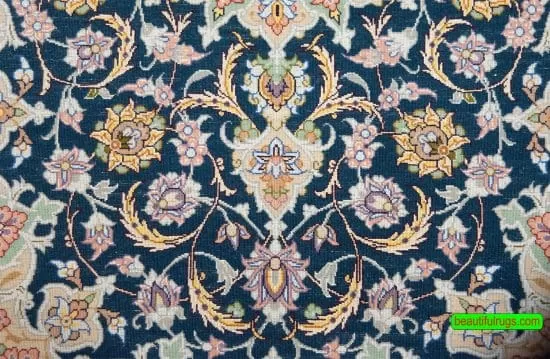 Teal rug, Persian Isfahan rug wool and silk, natural dye. Size 2.10x4.4.