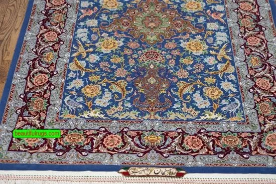 Persian Isfahan rug in blue color, natural dye rug. Size 4x5.7.