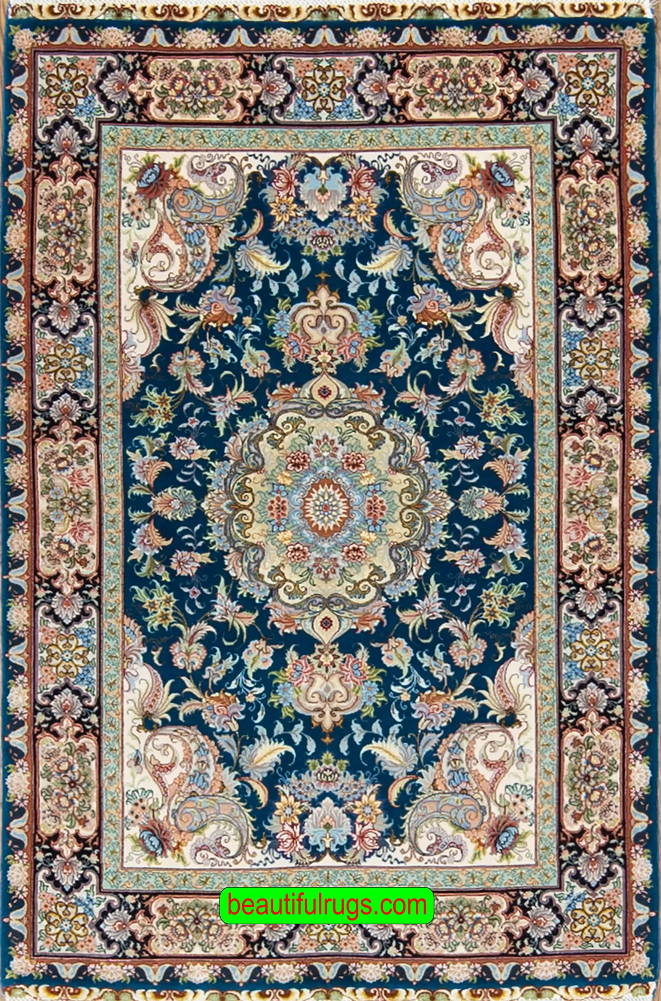 Handmade Rug, Persian Tabriz Rug, Teal Green Rug, Kurk wool and Silk Rug. Size 3.4x5.4