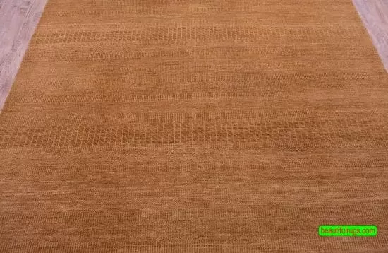 Brown Color Rug, Contemporary Striped Rug, size 6.2x8.10