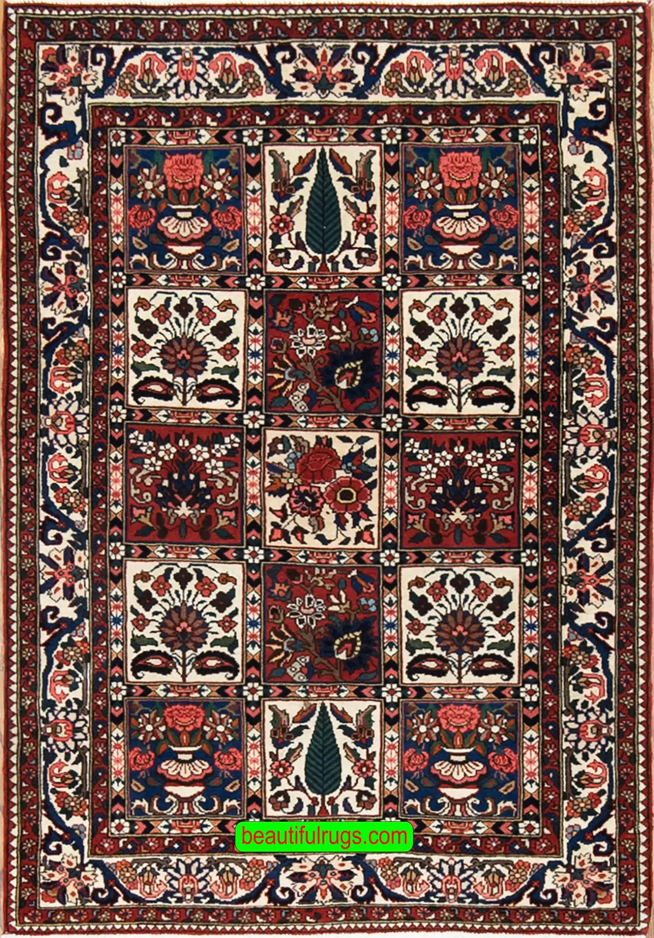 Traditional area rug, handmade multicolor Persian Bakhtiari wool area rug, four seasons design. size 3.5x5.