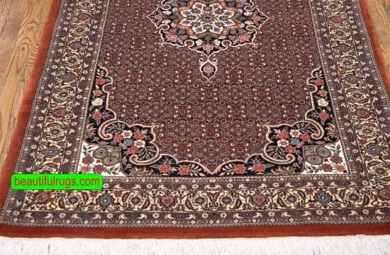 Thick Persian Bijar rug for heavy traffic area, wool and silk rug in rustic red color. Size 3.8x6.4.