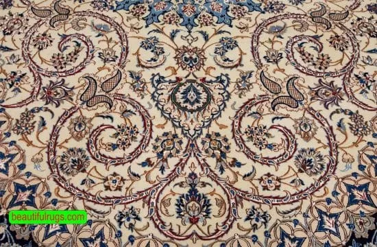 Gorgeous handmade Persian Nain wool and silk rug with beige color. Size 7x10.8.
