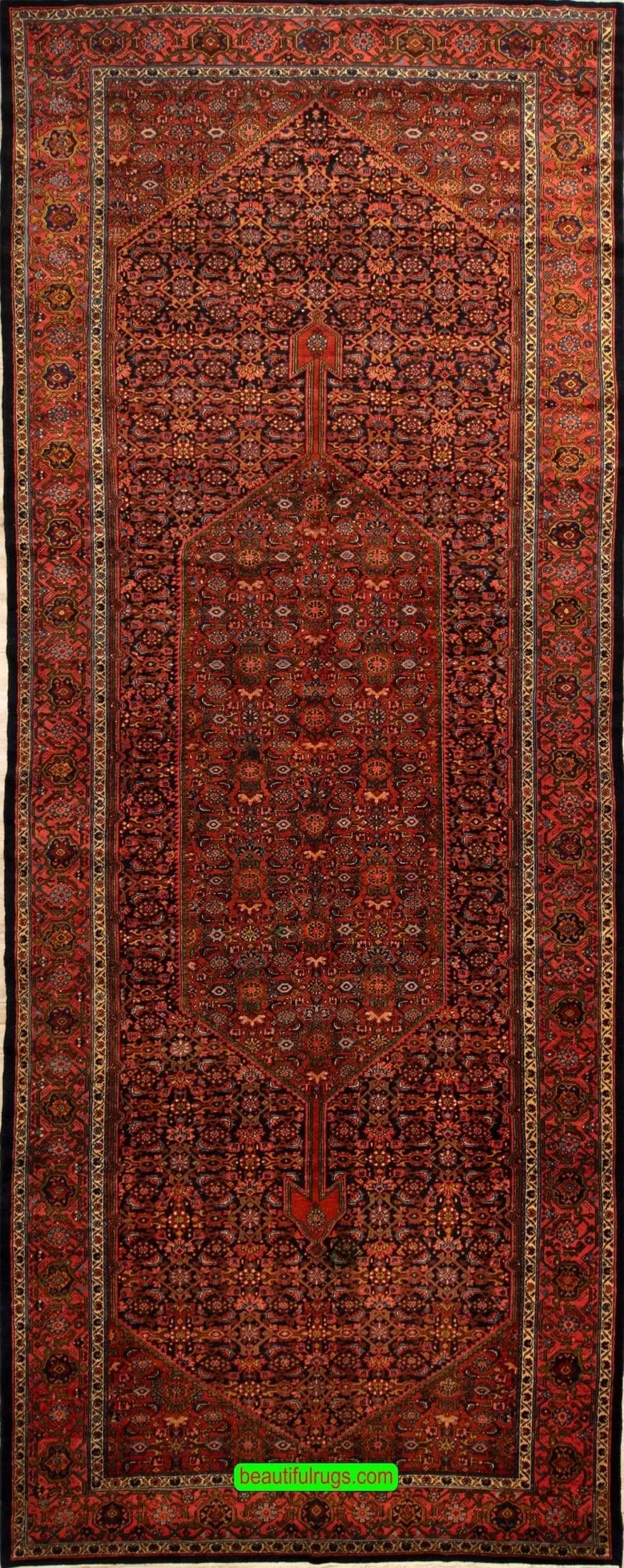 Antique Persian Farahan Rug, Odd Size Rug with Black and Rust Color