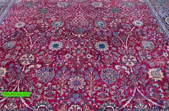 Beautiful antique Persian Kerman rug in red and blue color, unique design. Size 11.2x18.6.