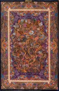 Hand knotted pure silk Persian Qum rug with an artistic multicolor tree of life design. Size 4.6x7.