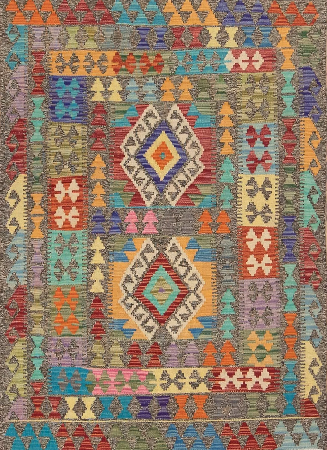 Small kilim rug. Handmade multicolor geometric design kilim rug. Size 3.5x4.10.