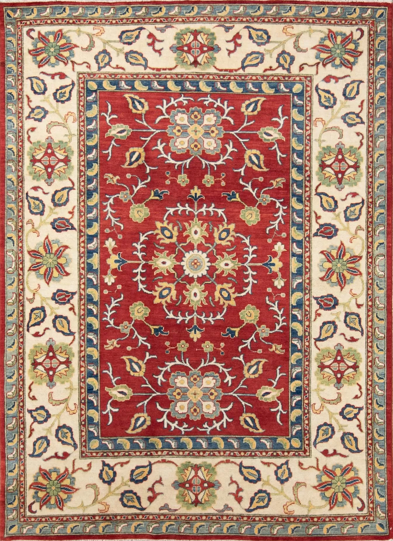 traditional area rugs. handmade floral Russian design rug made of wool in red color. Size 6.3x8.6.
