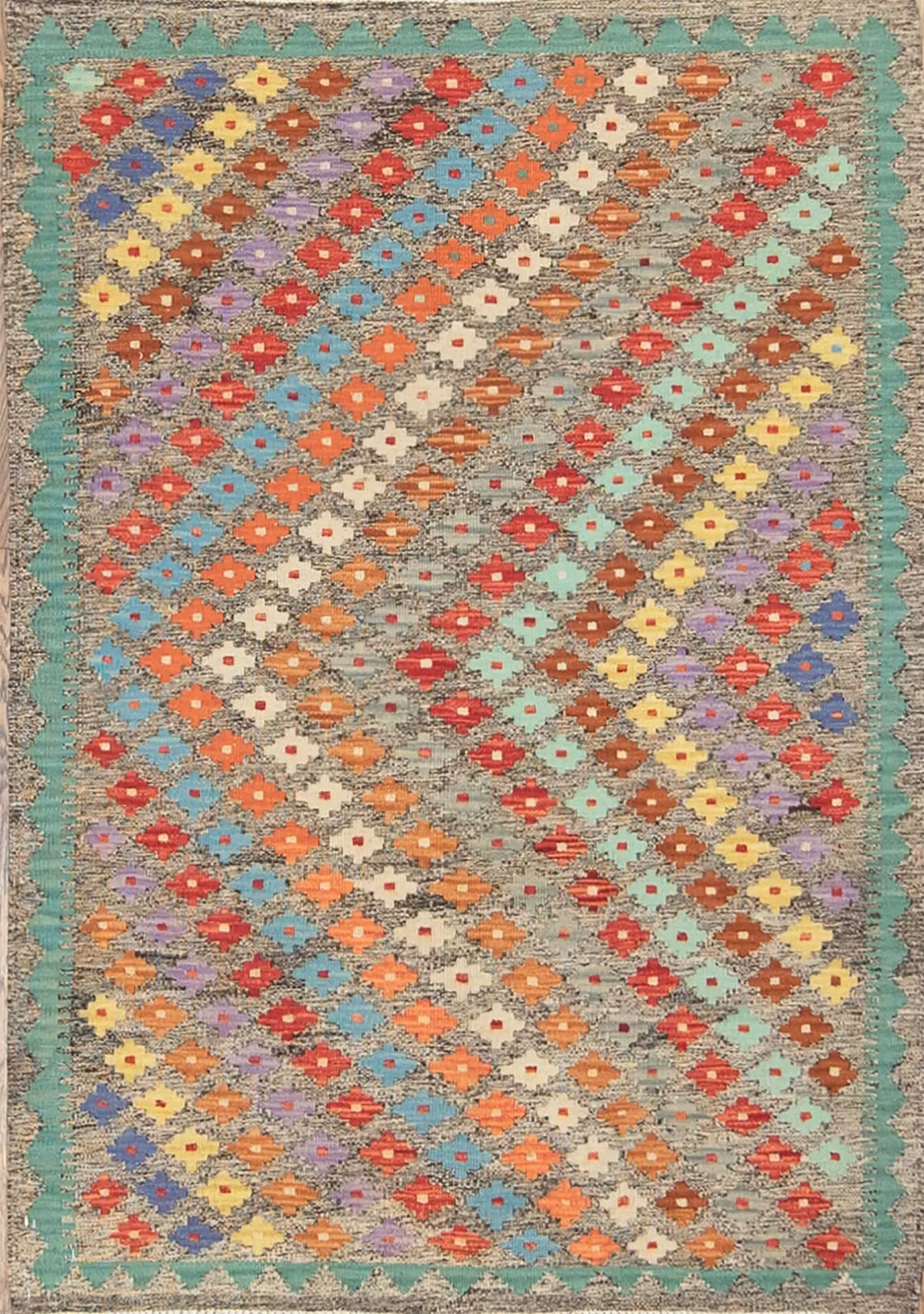 Kilim rugs. Handmade wool kilim rug, geometric style multicolor thin and reversible kilim rug. Size 3.5x5.