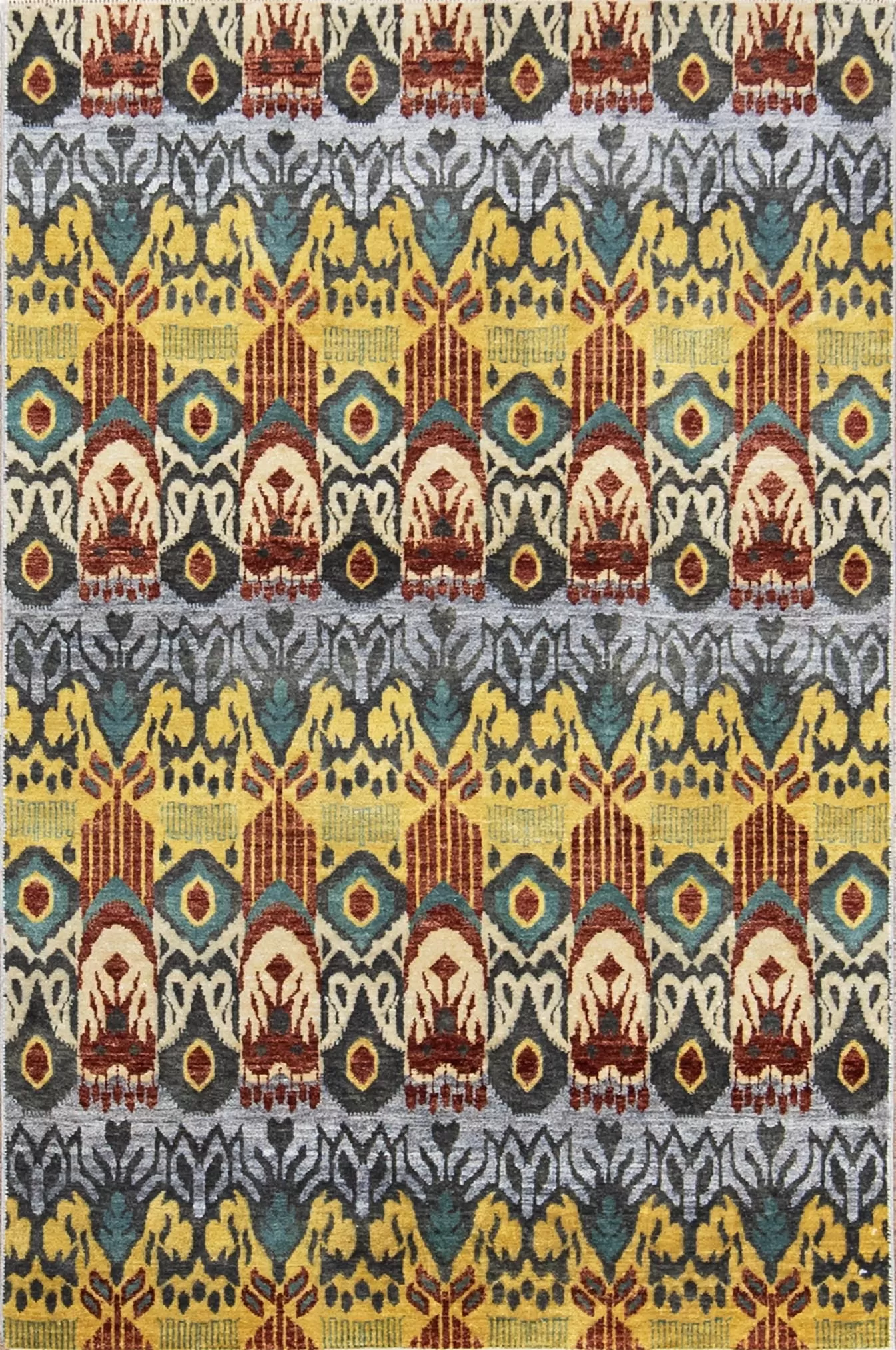 Modern rugs Chicago. Handmade modern rug, wool and synthetic blend in yellow, gray, and terracotta colors. size 3.10x5.10.