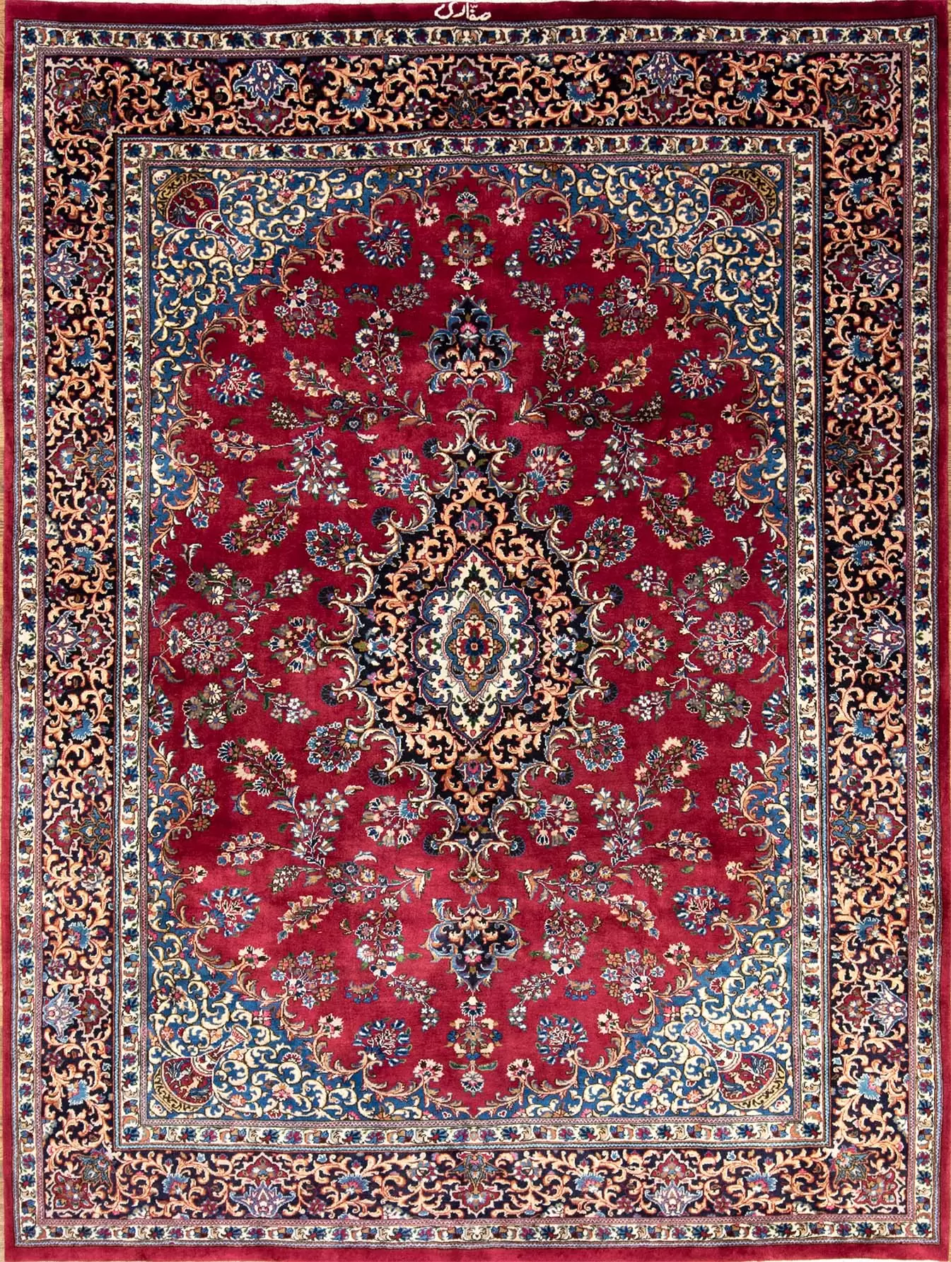 Persian style area rugs. Hand knotted wool Persian Sarouk rug area rug in red color made of wool. Size 8.3x10.9.