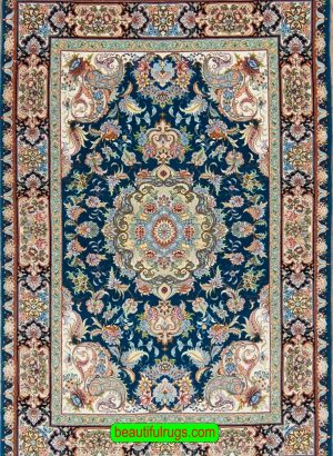 Handmade Rug, Persian Tabriz Rug, Teal Green Rug, Kurk wool and Silk Rug. Size 3.4x5.4